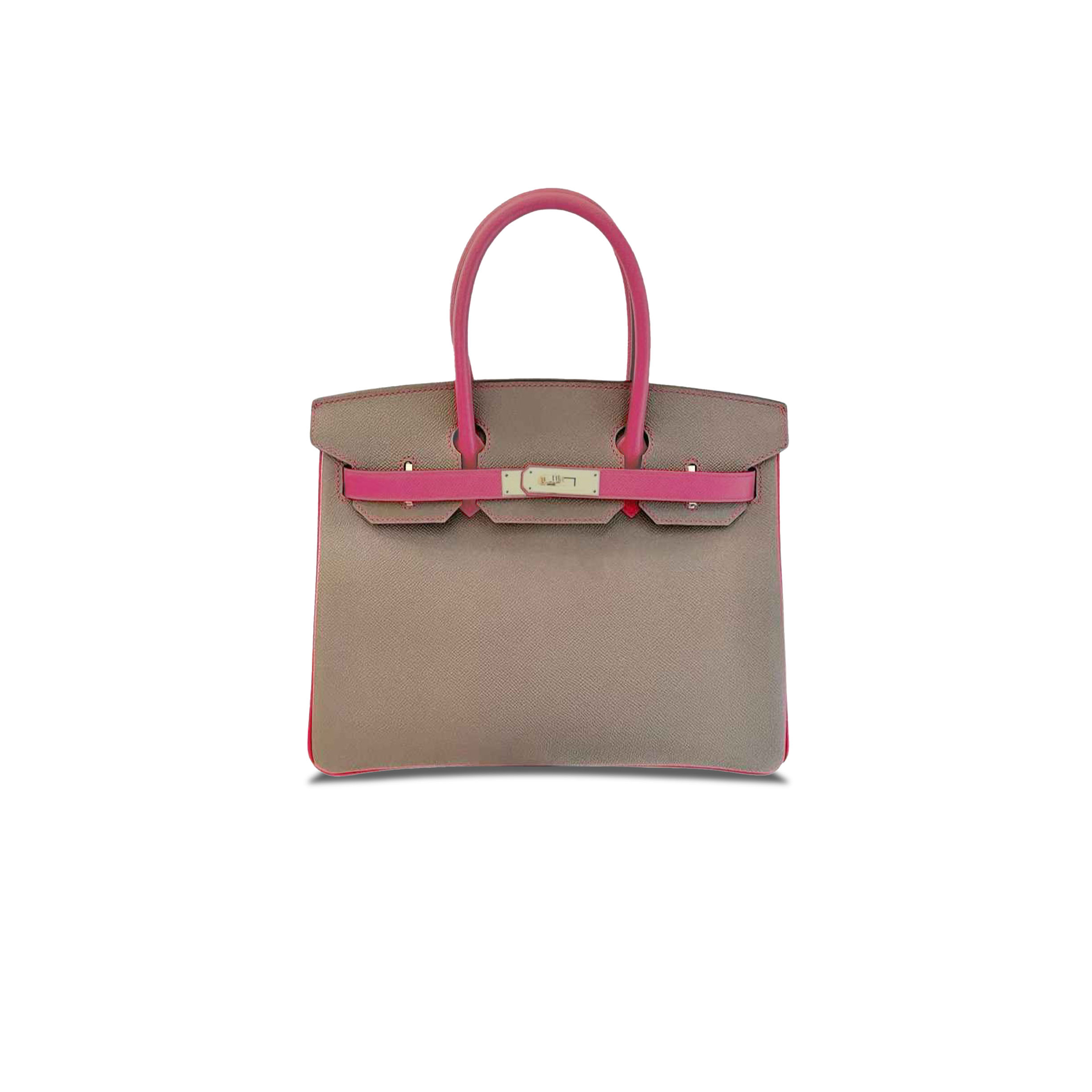 HERMÈS BIRKIN 30 EPSOM ELEPHANT GREY AND LIPSTICK PINK GOLD BUCKLE H028369CK6O (30*23*15cm)